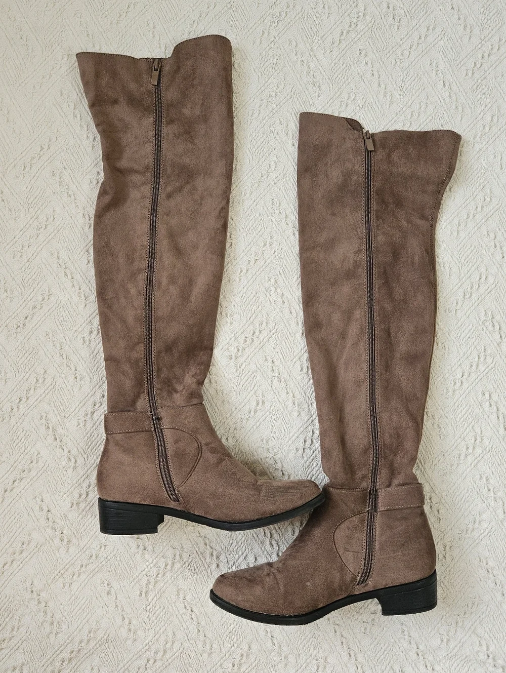 Top Moda Faux Leather Suede Over The Knee Boots Taupe Buckle Western Shoes 8